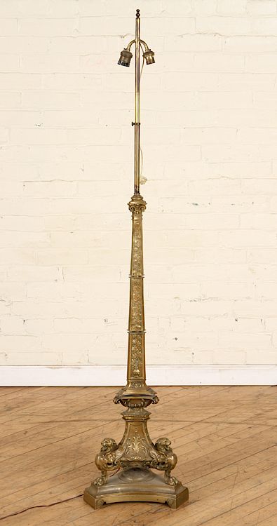 Appraisal: CONTINENTAL BRONZE FLOOR LAMP GRIFFIN FEET CIRCA A Continental bronze