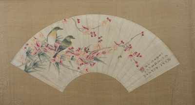 Appraisal: A Framed Chinese Fan Painting Removed from the sticks the