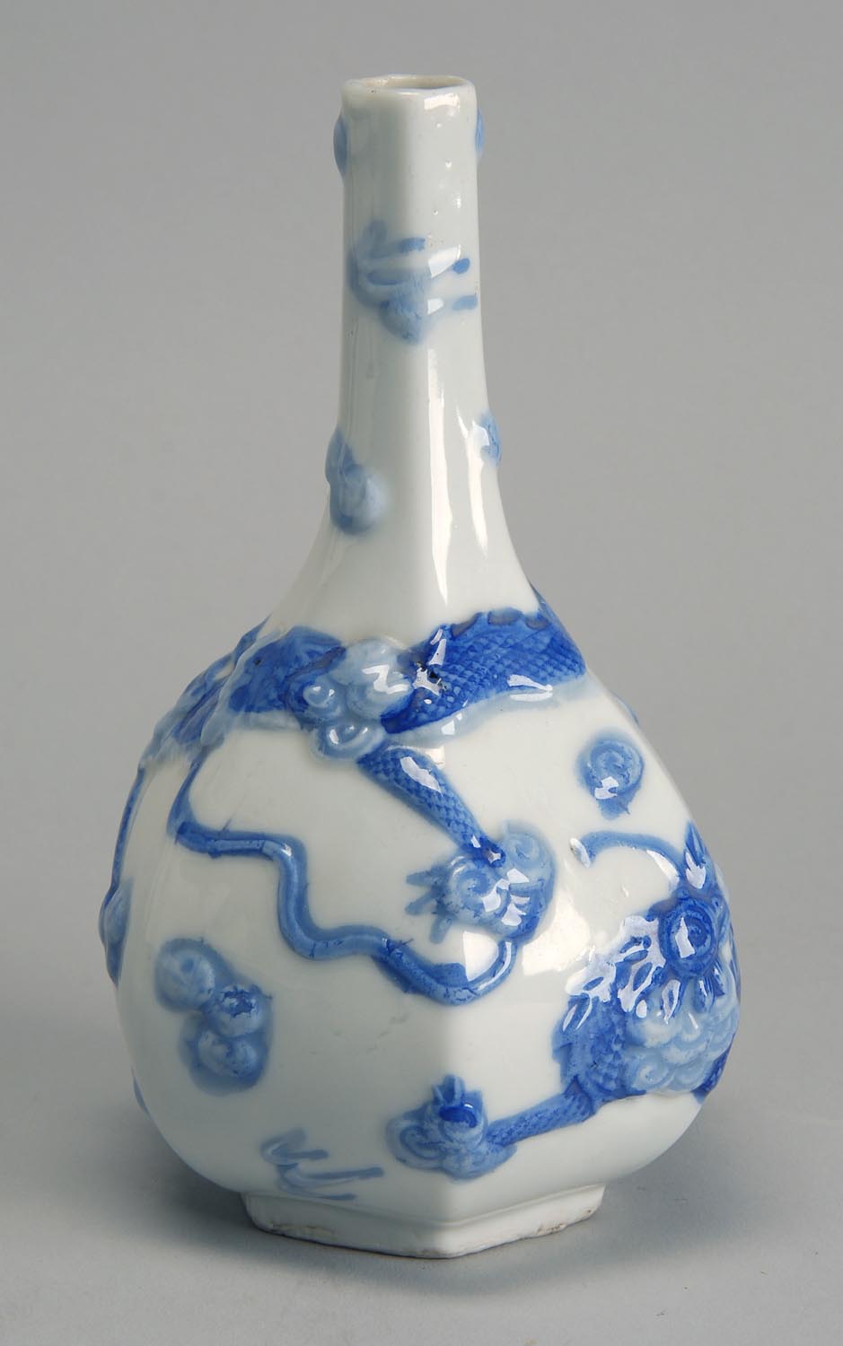 Appraisal: BLUE AND WHITE HIRADO PORCELAIN BOTTLE VASE Circa In hexagonal