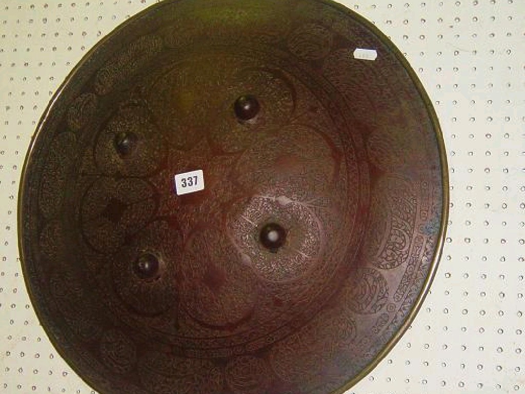 Appraisal: A th century Persian brass shield of circular domed form