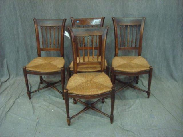 Appraisal: Antique Spindle Back Chairs with Rush Seats From a Larchmont