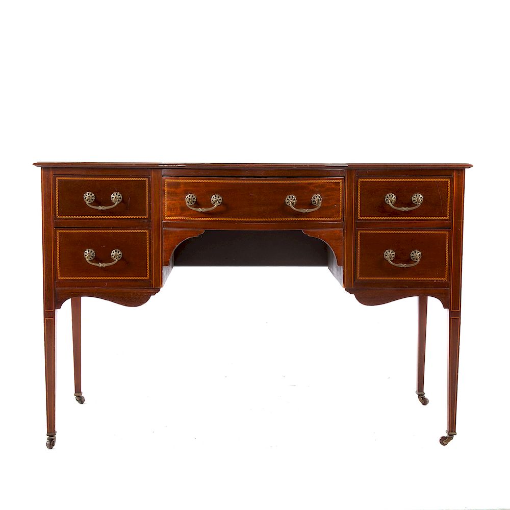 Appraisal: English Mahogany Inlaid Writing Desk th century top with checkerboard