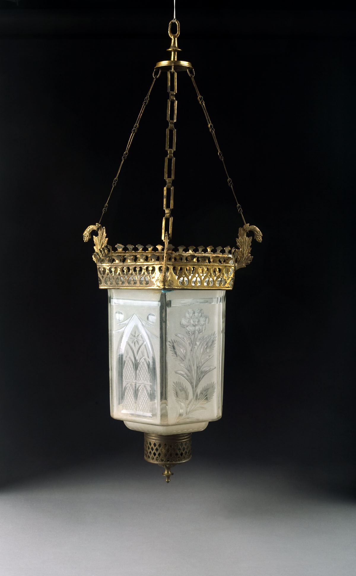 Appraisal: AMERICAN GOTHIC REVIVAL ETCHED CUT AND FROSTED GLASS HALL LANTERN