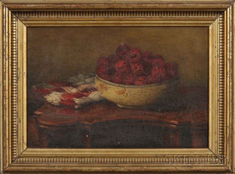 Appraisal: American School th Century Still Life with Raspberries in a