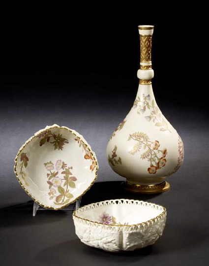 Appraisal: Fine Large Royal Worcester Parcel-Gilt and Polychromed Ivory Porcelain Tall-Neck