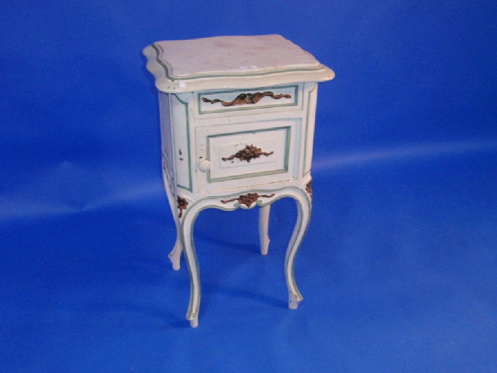 Appraisal: A Louis XV style painted night table with Serpentine inset