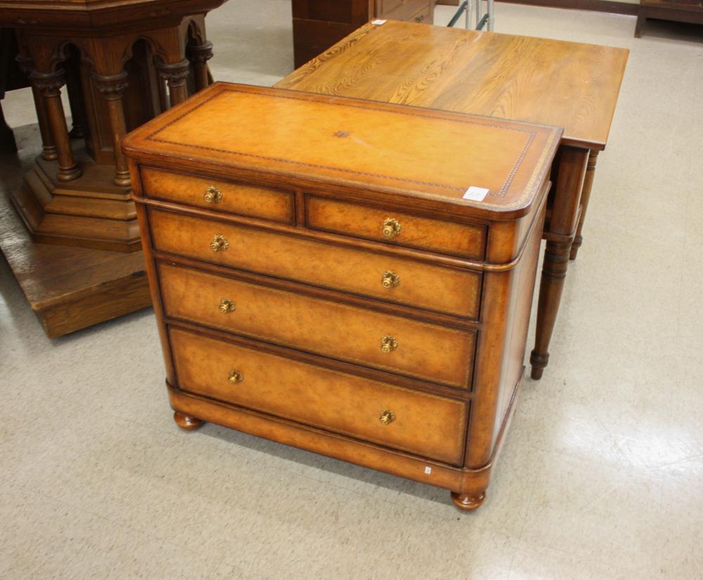 Appraisal: SMALL FIVE-DRAWER MAHOGANY BACHELOR'S CHEST Maitland-Smith Co recent production with