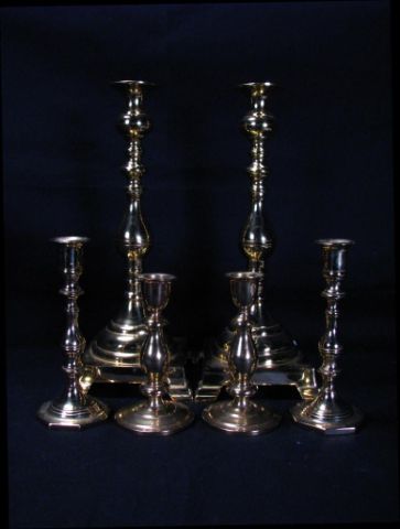 Appraisal: Three Pair Brass Candlesticks inches inches and inches one pair