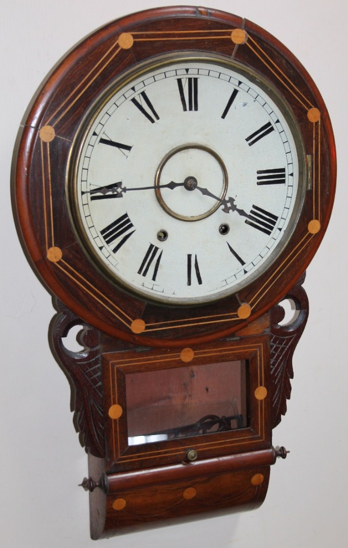 Appraisal: A late thC rosewood and mahogany American wall clock the