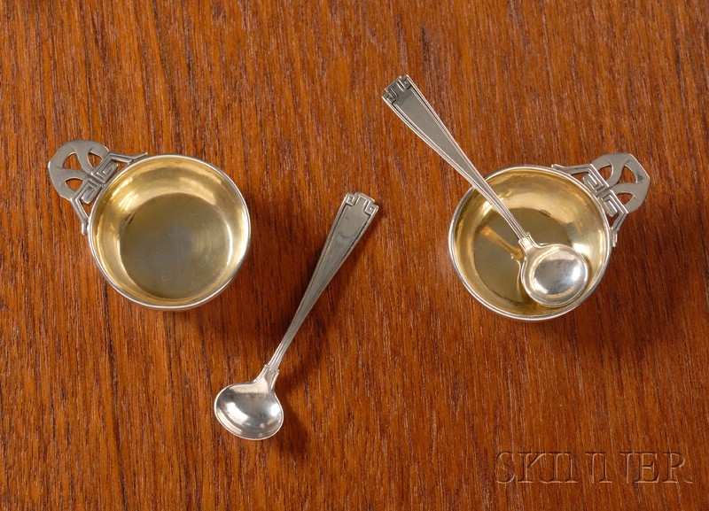 Appraisal: Pair of Georg Jensen Salts with Gorham Spoons Sterling silver