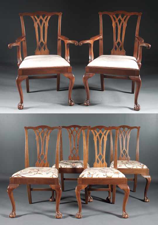 Appraisal: Set of six Potthast Bros Federal style mahogany crewel upholstered