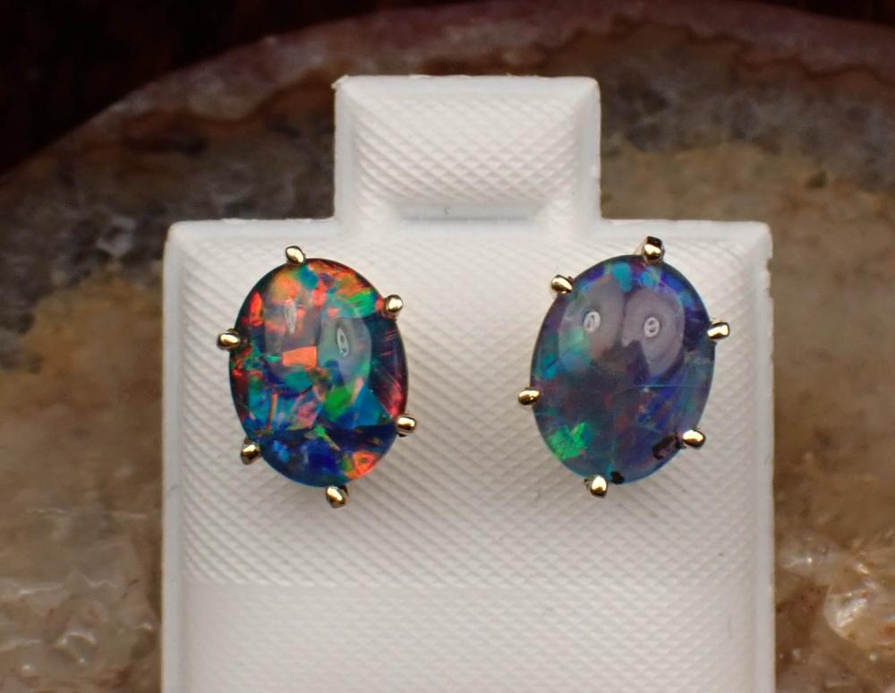 Appraisal: PAIR OF OPAL TRIPLET AND FOURTEEN KARAT GOLD EAR STUDS