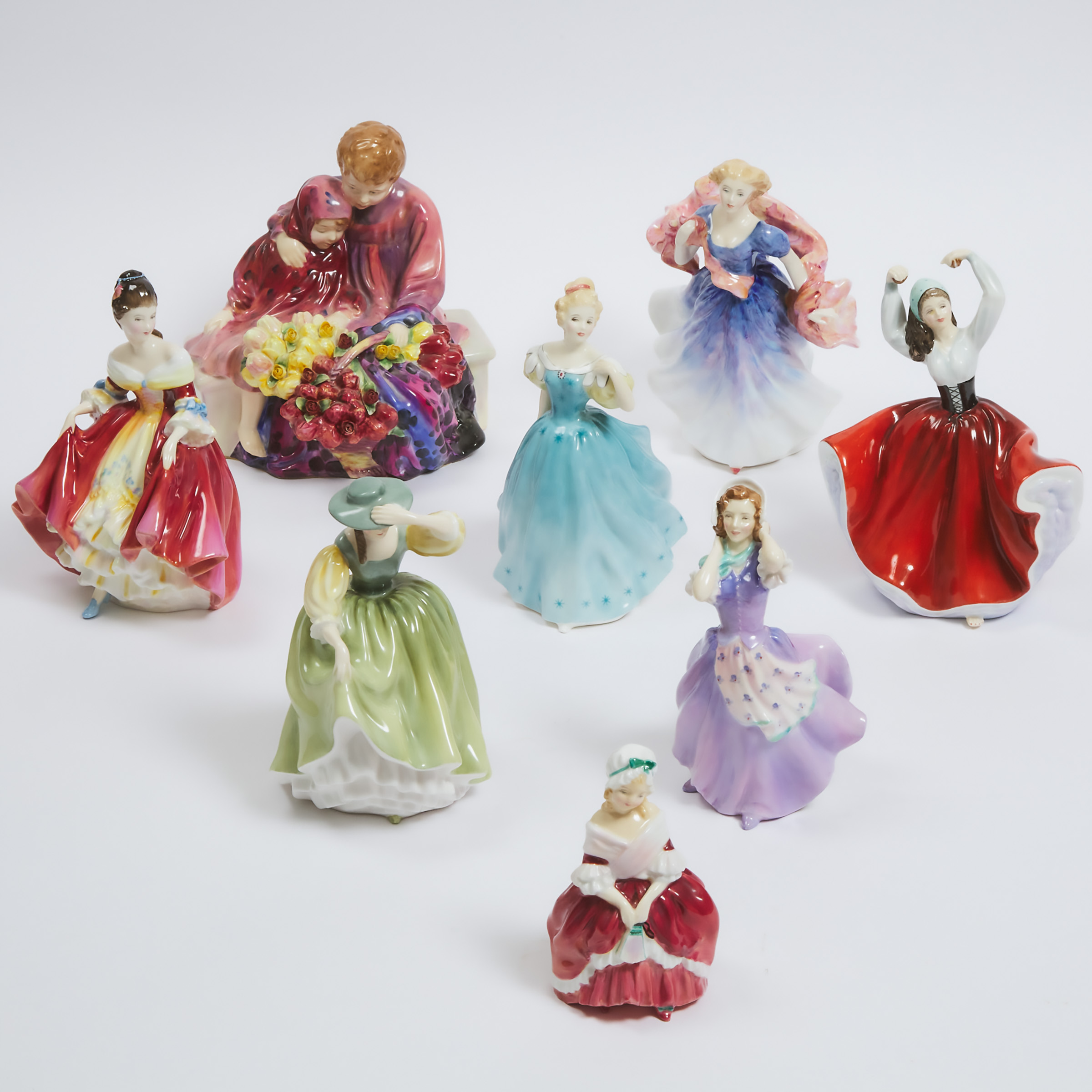 Appraisal: Eight Royal Doulton Figures th century Morning Breeze HN Buttercup