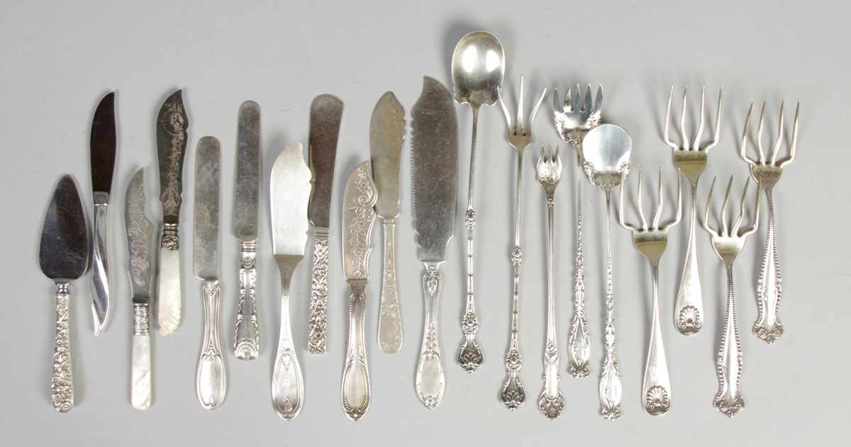 Appraisal: Group of sterling silver knives forks serving pieces Group of