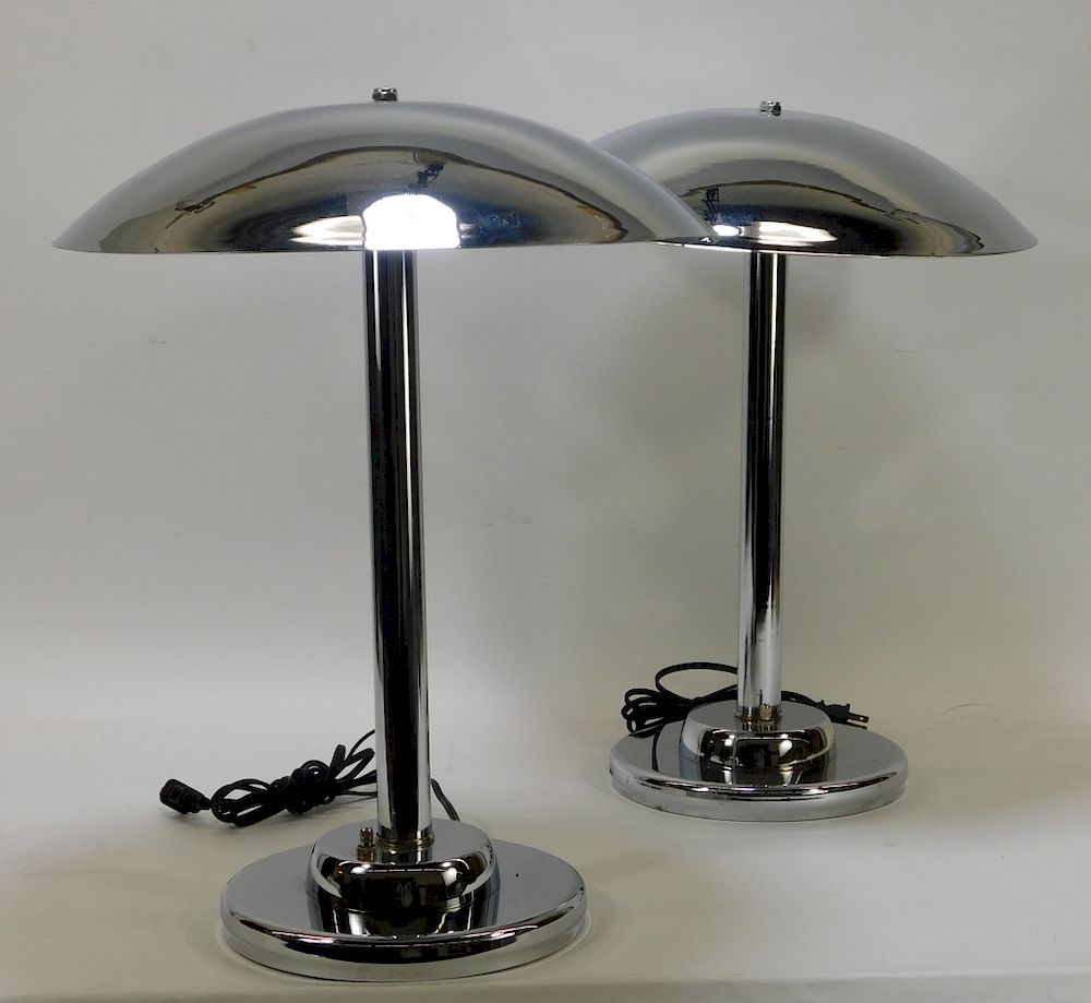 Appraisal: PR Underwriter Laboratories MCM Chrome Lamps PR Underwriter Laboratories MCM