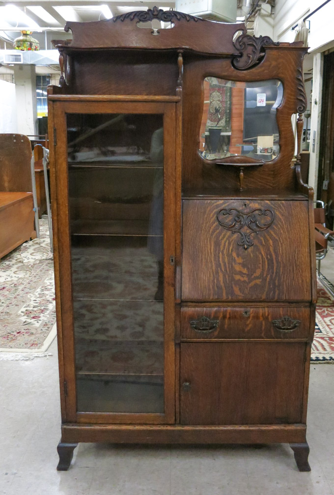 Appraisal: LATE VICTORIAN OAK SECRETARY BOOKCASE American late th century the