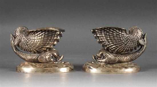 Appraisal: Pair of English silver-plate on brass figural saltcellars th century