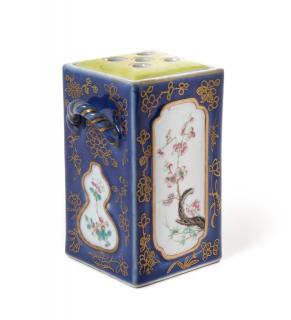 Appraisal: A Famille Rose and Gilt Decorated Powder Blue Porcelain Brush