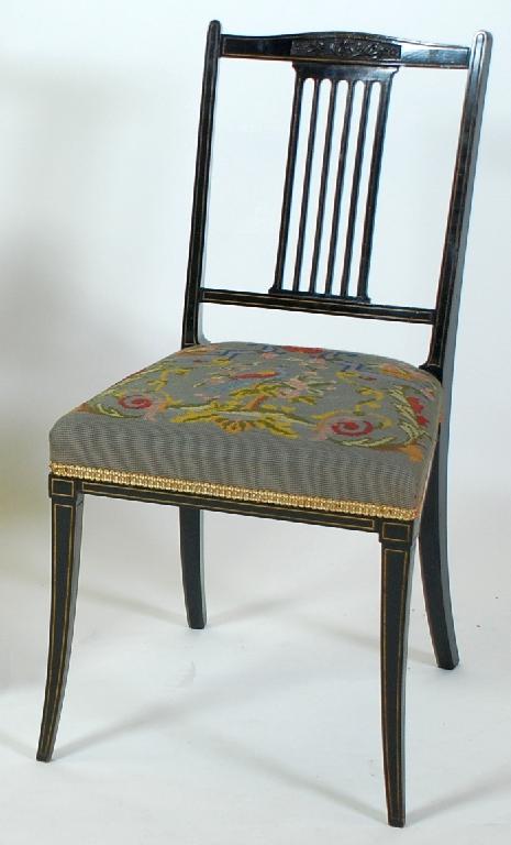 Appraisal: SET OF FOUR EBONISED AND GILT SINGLE CHAIRS in the