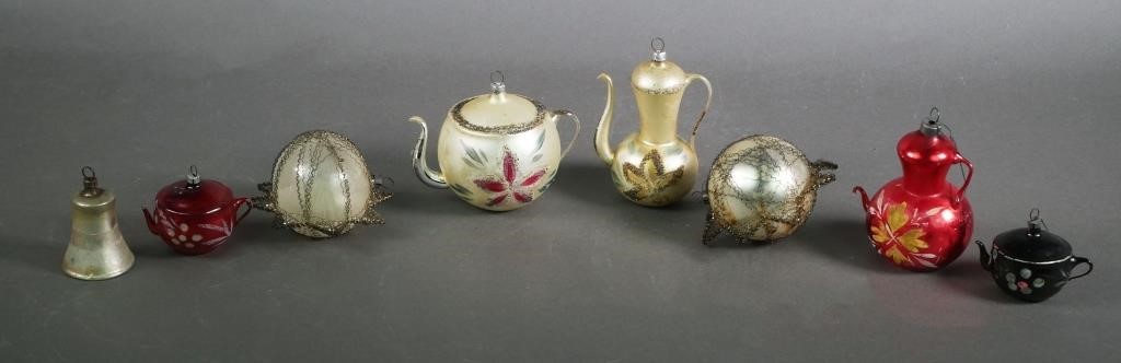 Appraisal: Set of eight vintage glass Christmas ornaments midcentury three teapots