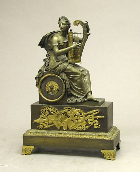 Appraisal: A Charles X patinated and gilt bronze figural mantel clock