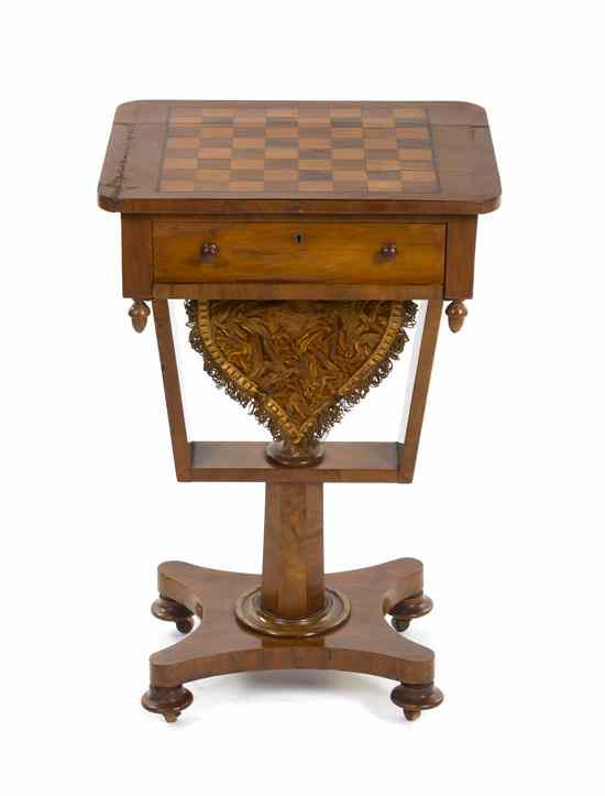 Appraisal: An English Parquetry Inlaid Work Games Table having a rectangular