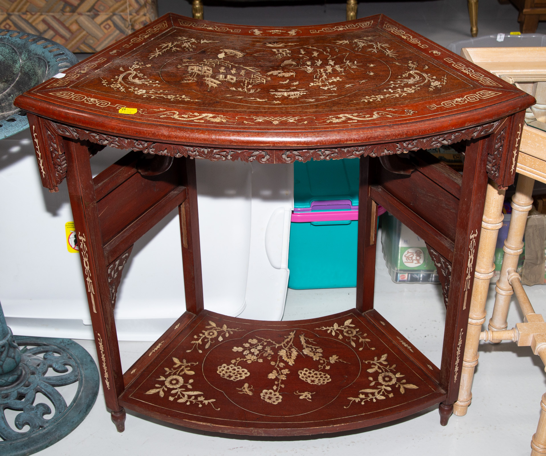 Appraisal: CHINESE CRESCENT-SHAPED CHERRY STAND st half th century cherry and