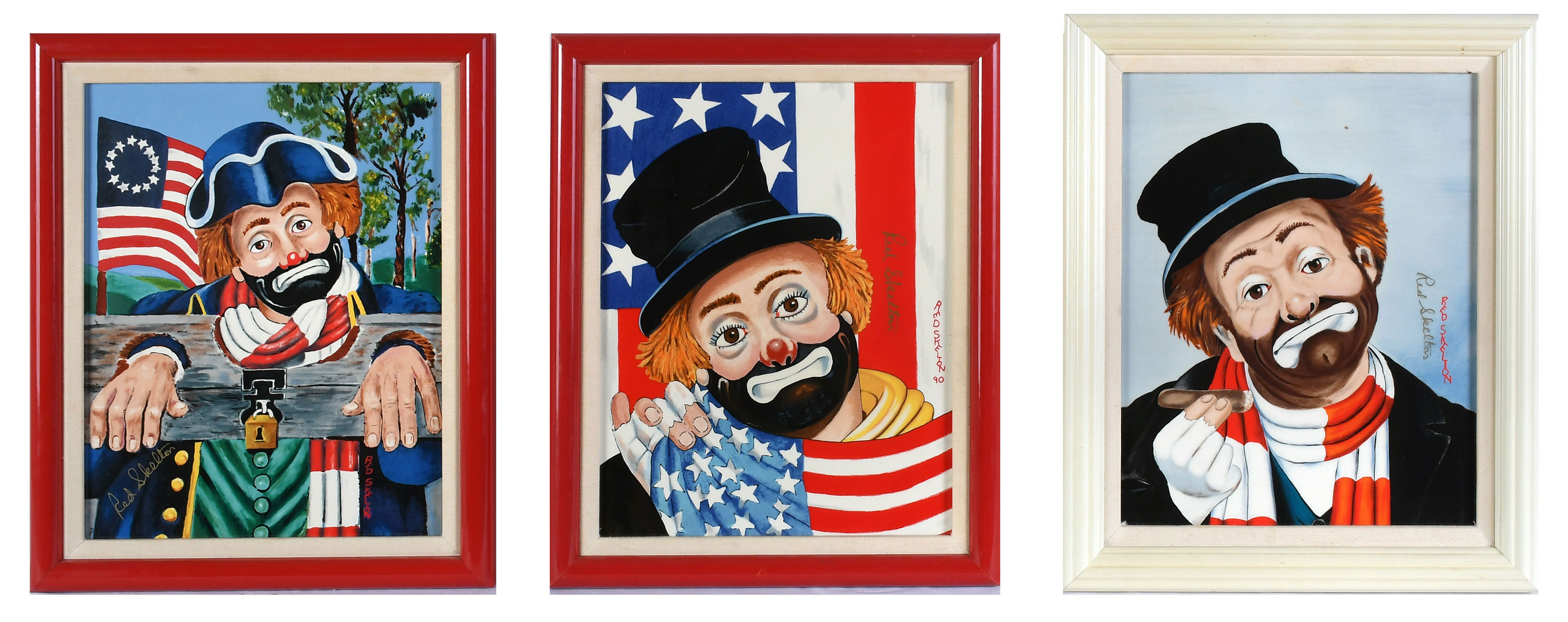 Appraisal: SKELTON Red American - Three Framed Art on Porcelain Collectors