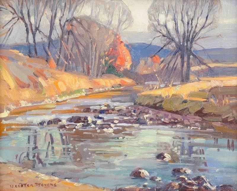 Appraisal: LESTER STEVENS American - A PAINTING Autumn Landscape with Rocky