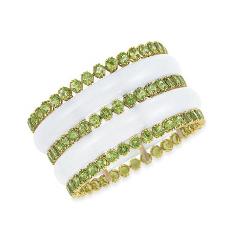 Appraisal: Wide Blue Chalcedony and Peridot Cuff Bangle Estimate -