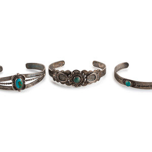 Appraisal: Fred Harvey Era Silver and Turquoise Cuff Bracelets second quarter