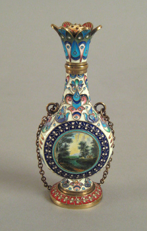 Appraisal: Russian silver gilt and enamel perfume ca bearing the maker's