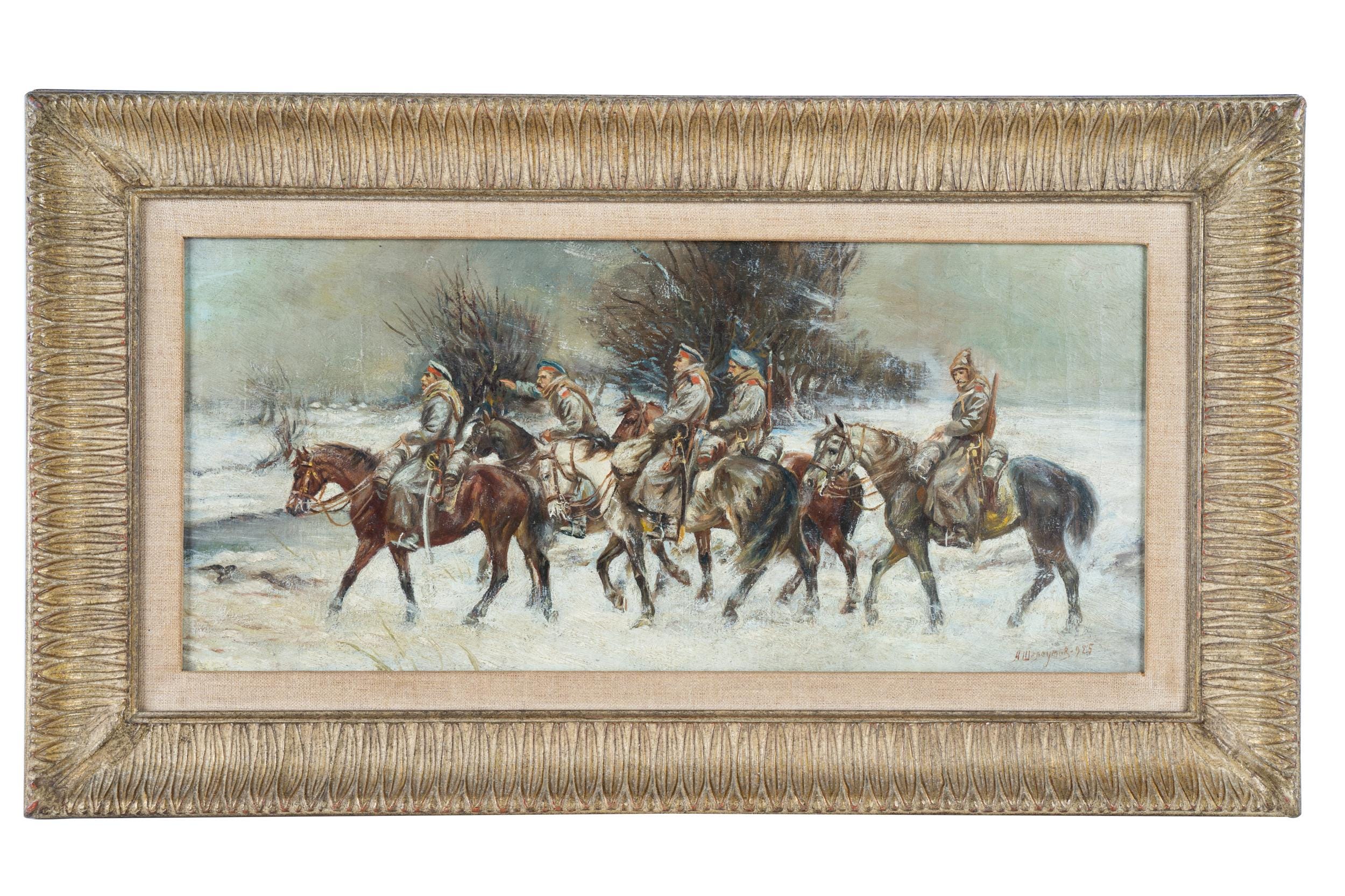 Appraisal: TH CENTURY EUROPEAN SCHOOL RUSSIAN WINTER EQUESTRIAN oil on canvas