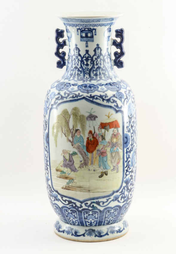 Appraisal: CHINESE BLUE WHITE AND POLYCHROME DECORATED VASE Baluster form floor