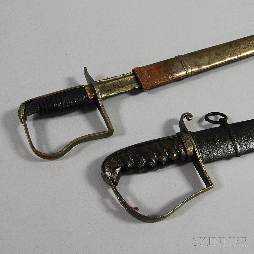 Appraisal: Two Cavalry Sabers with Scabbards one with engraved monogram horse