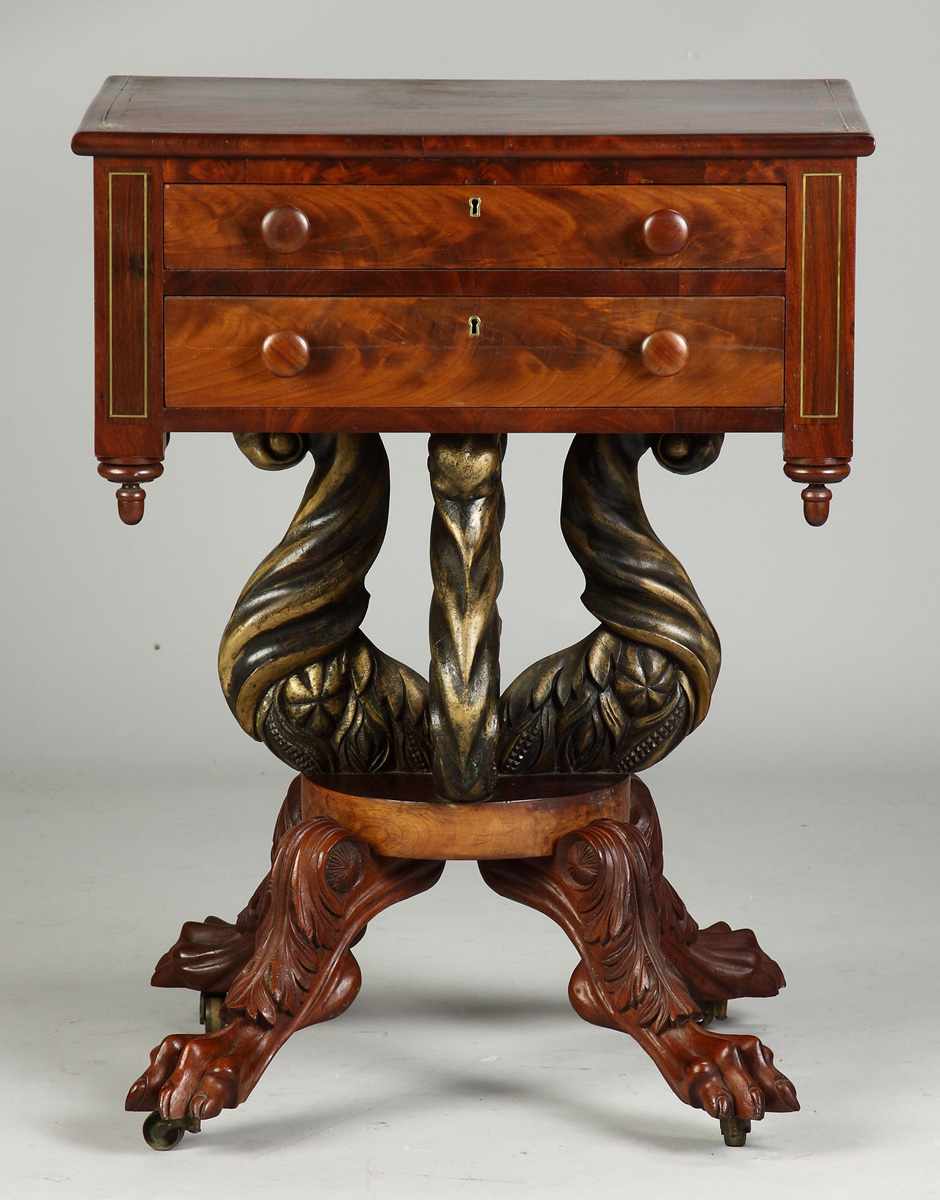 Appraisal: Empire Mahogany Drawer Stand Mid th cent Probably NY Brass