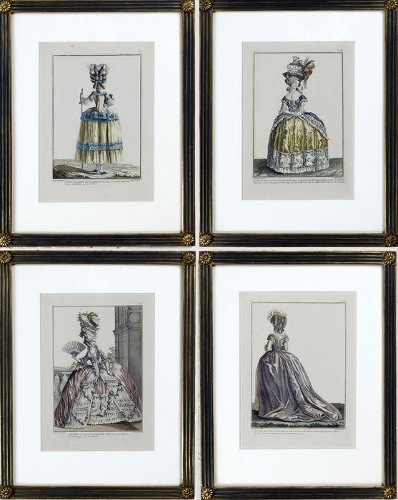 Appraisal: French School Four Fashion Prints Hand-colored engravings matted and framed