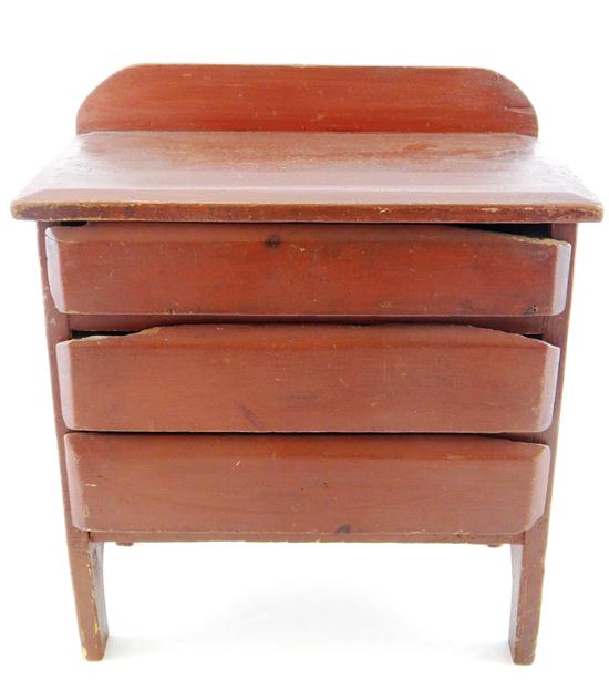 Appraisal: Early th C form diminutive chest pine red stain back