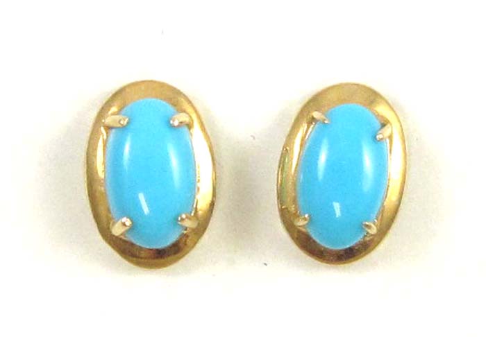 Appraisal: PAIR OF TURQUOISE EARRINGS each k yellow gold earrings is