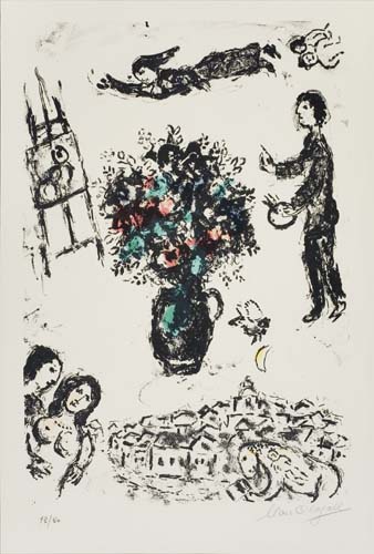 Appraisal: MARC CHAGALL Bouquet over the Town Color lithograph x mm