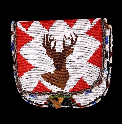 Appraisal: Flathead Fully Beaded Elk Pictorial Flat Bag - The lot