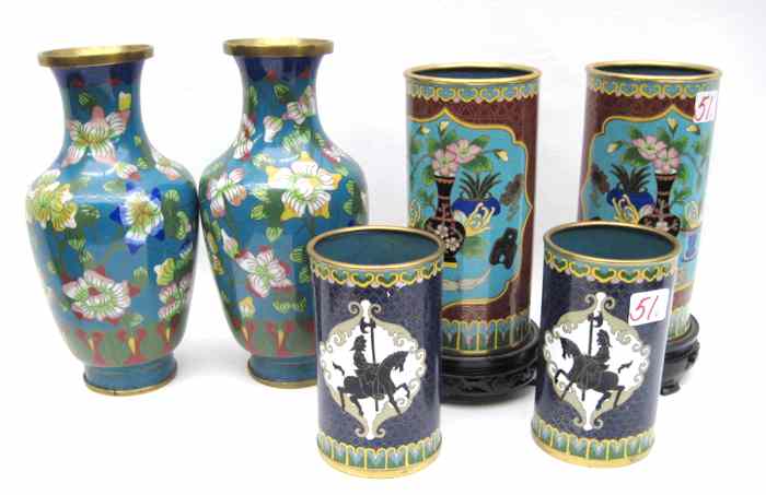 Appraisal: THREE PAIR CHINESE CLOISONNE VASES pieces one pair having flower