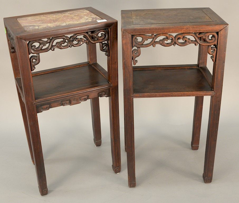 Appraisal: Two Chinese th century hardwood stands one with marble top