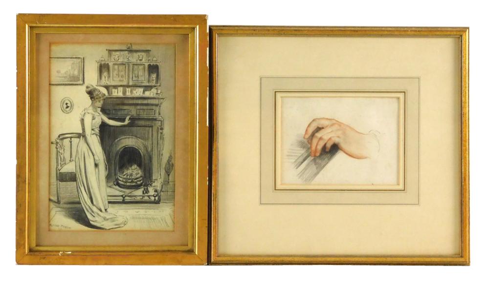 Appraisal: Two framed th C drawings Alfred Praga British genre scene