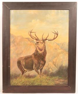 Appraisal: Bull Elk Oil on Canvas Painting Unsigned Late th Early