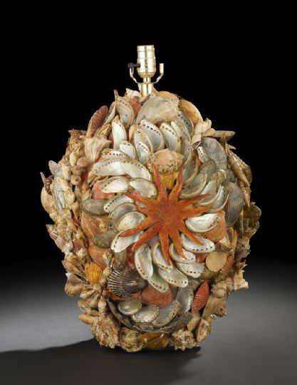 Appraisal: Large Italian Seashell-Encrusted Pottery Table Lamp of pear form in