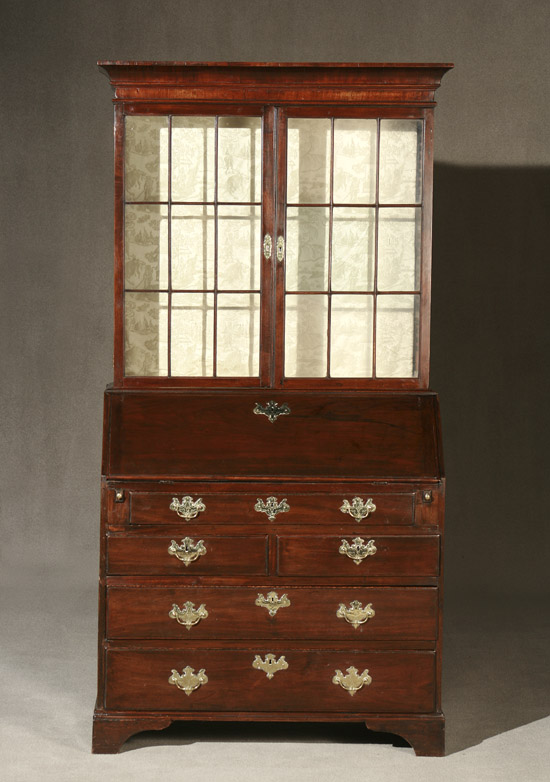 Appraisal: George III Mahogany Slant-Front Bureau-Bookcase Predominantly Last Quarter th Century