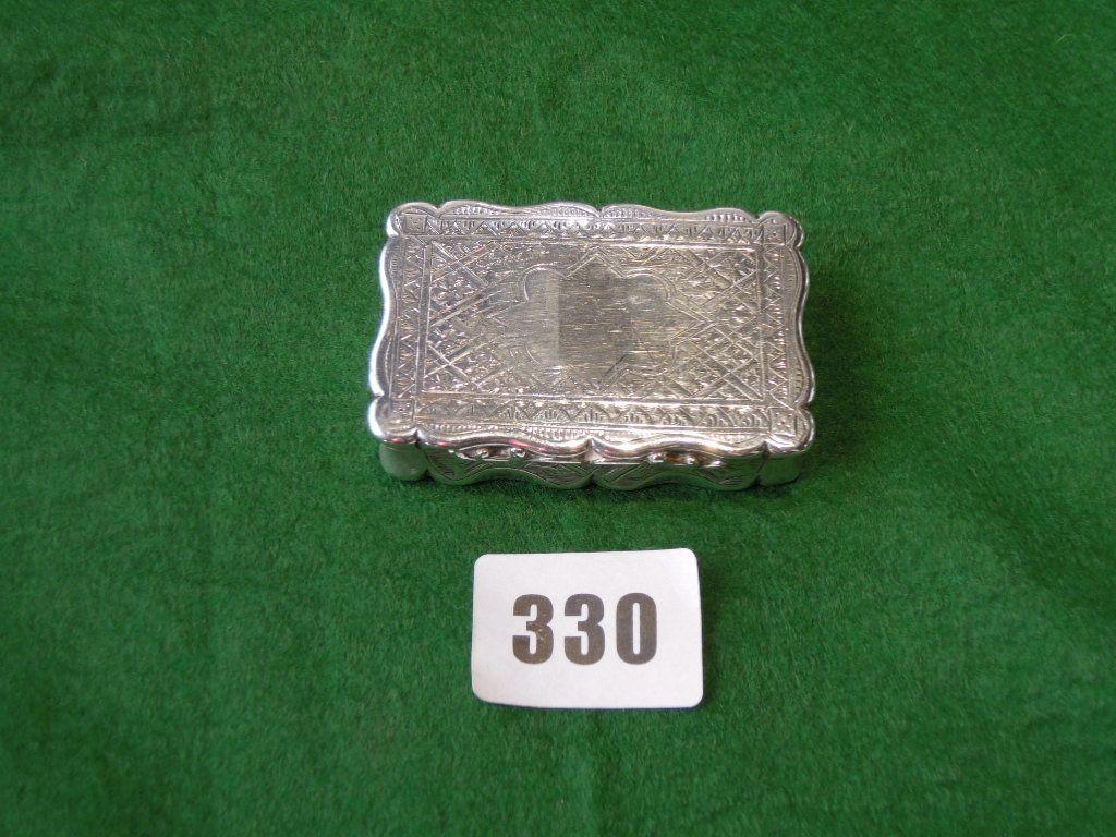 Appraisal: Victorian silver snuff box rectangular with engraved geometric and floral