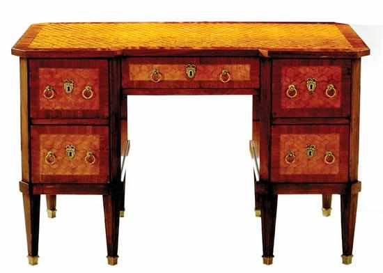 Appraisal: French inlaid mahogany and marquetry writing desk late th century