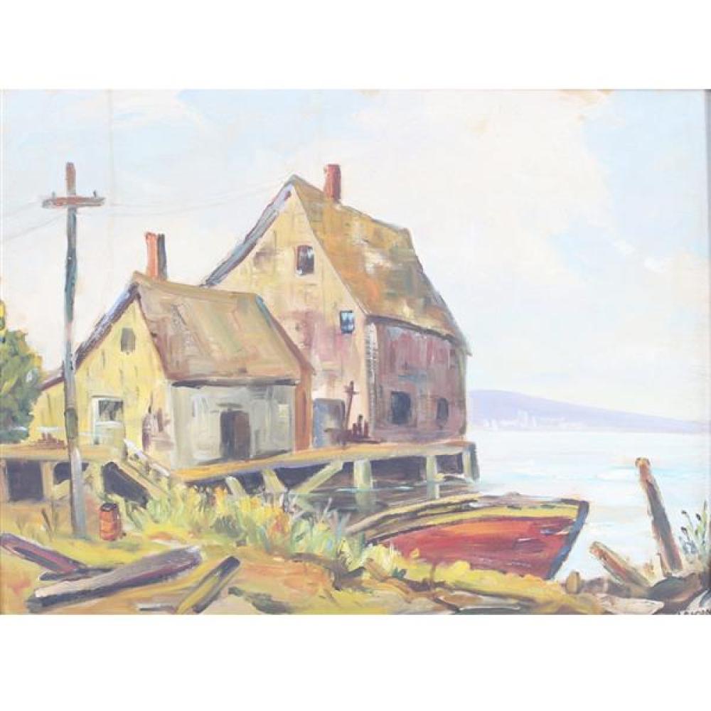 Appraisal: L BACON AMERICAN TH CENTURY HARBOR SCENE OIL ON BOARD